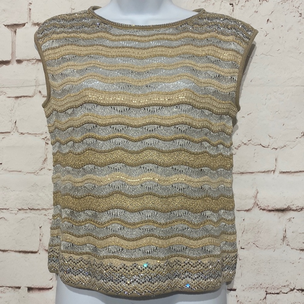 St. John Evening Open Knit Embellished Top, Size P